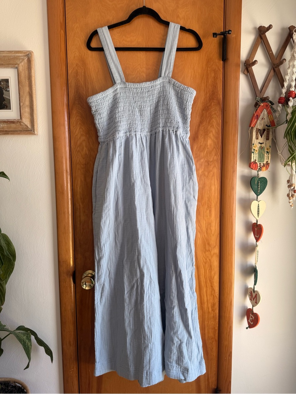 Quince Light Blue Smocked Jumpsuit